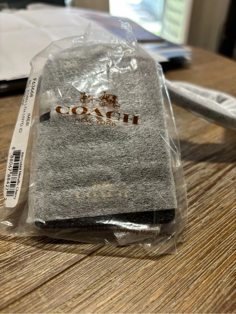 COACH Dark Brown Leather ID Lanyard with Gold Logo and Key Ring